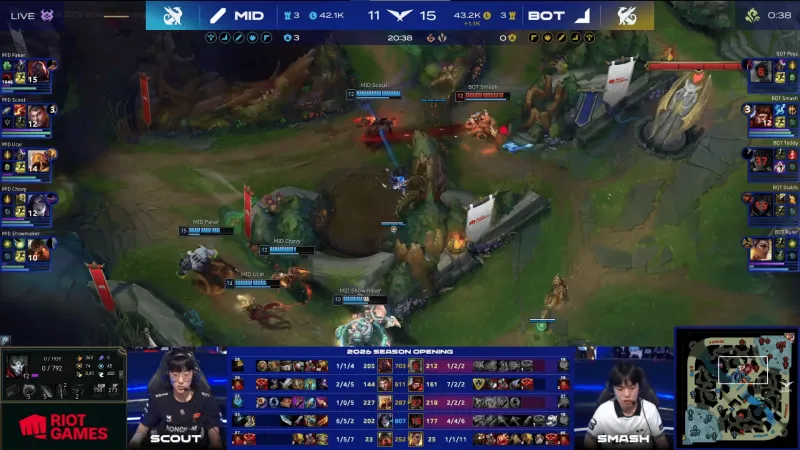 中单队 1-0 下路队:Chovy15杀卡莎全场carry,中单队逆转胜